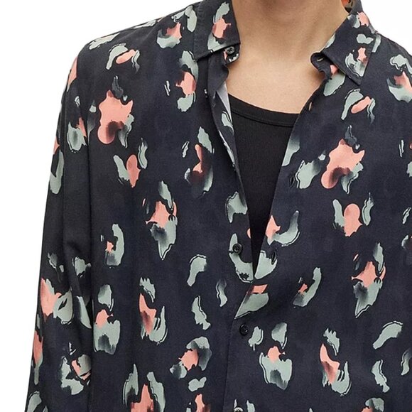 Hugo Boss Men's Long Sleeve HUGO Emero Abstract Viscose Shirt Straight Fit Black - Picture 2 of 6